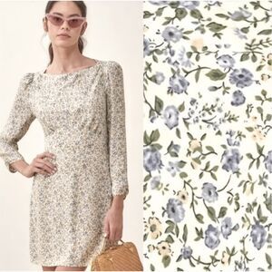 REFORMATION Floral Mini Dress 4  Wildflower Long Sleeve 100% Silk